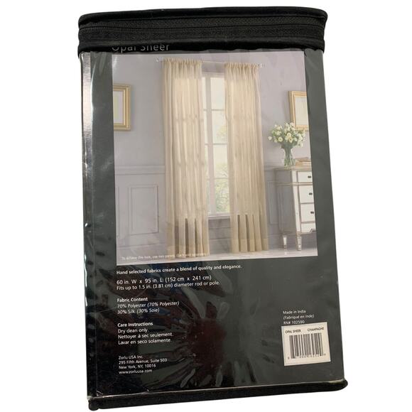 Valeron Opal Sheer Silk Blend 95" Panel Champagne New - Picture 3 of 11